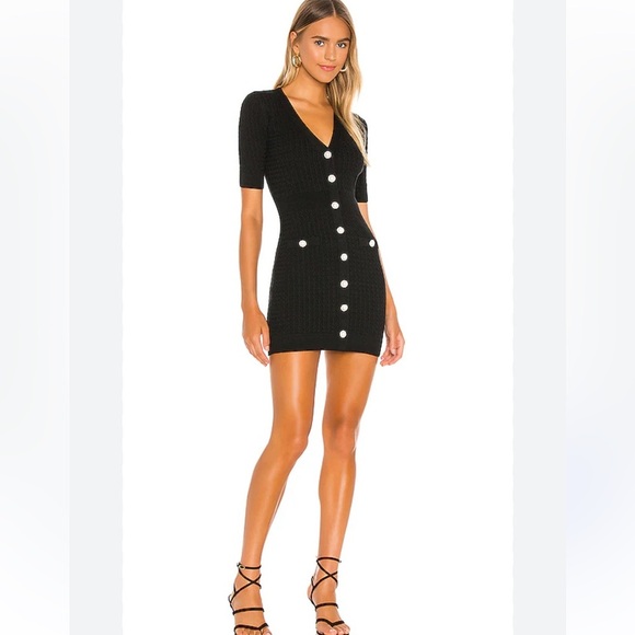 LOVERS + FRIENDS Bella Black Pearl Diamond like Button-Down Mini Sweater Dress - Picture 2 of 13